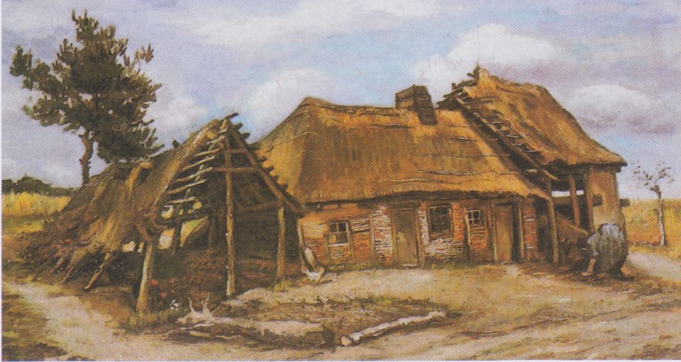 9_Farmhouse with a peasant woman in a blue dress by Van_Gogh
